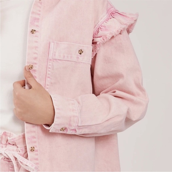 NWT Something Navy Magnolia shirt jacket Ruffle Pink Medium - Picture 3 of 6